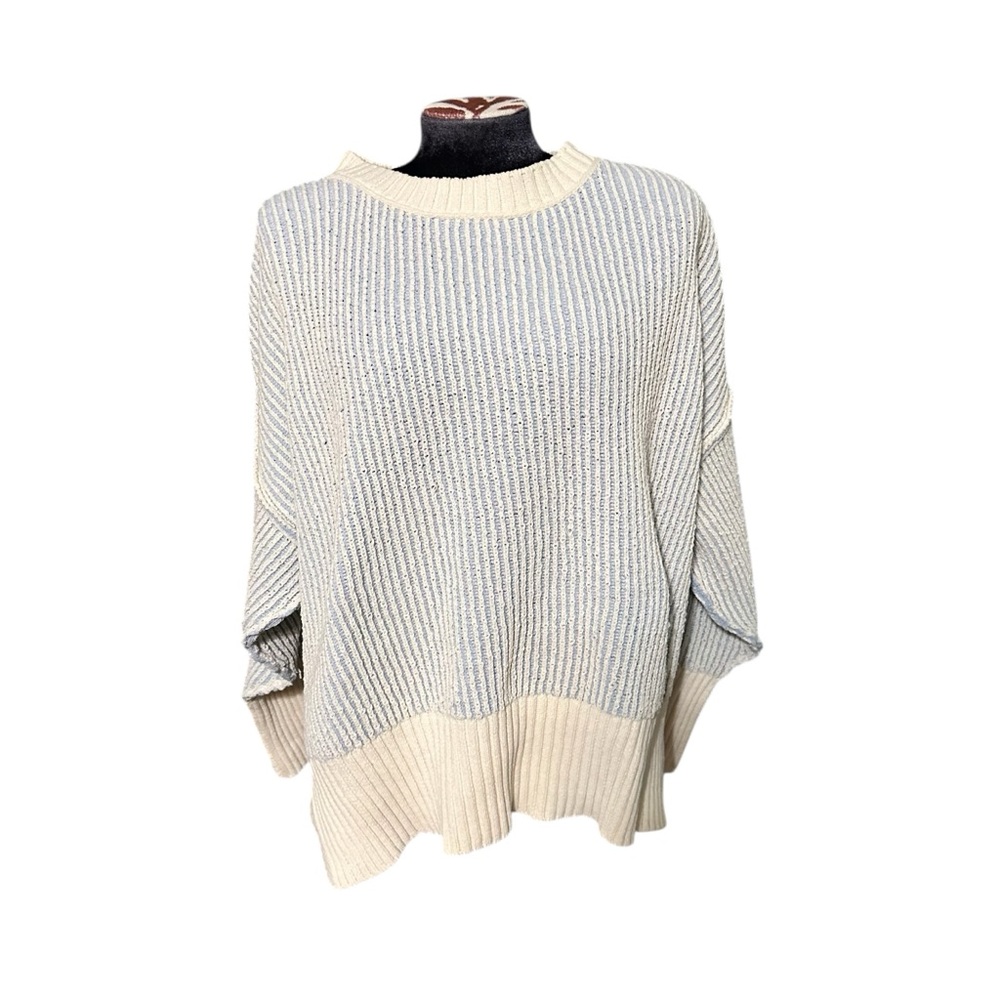 Altar’d State Striped Ribbed Cream and Blue Women’s Sweater Size Medium